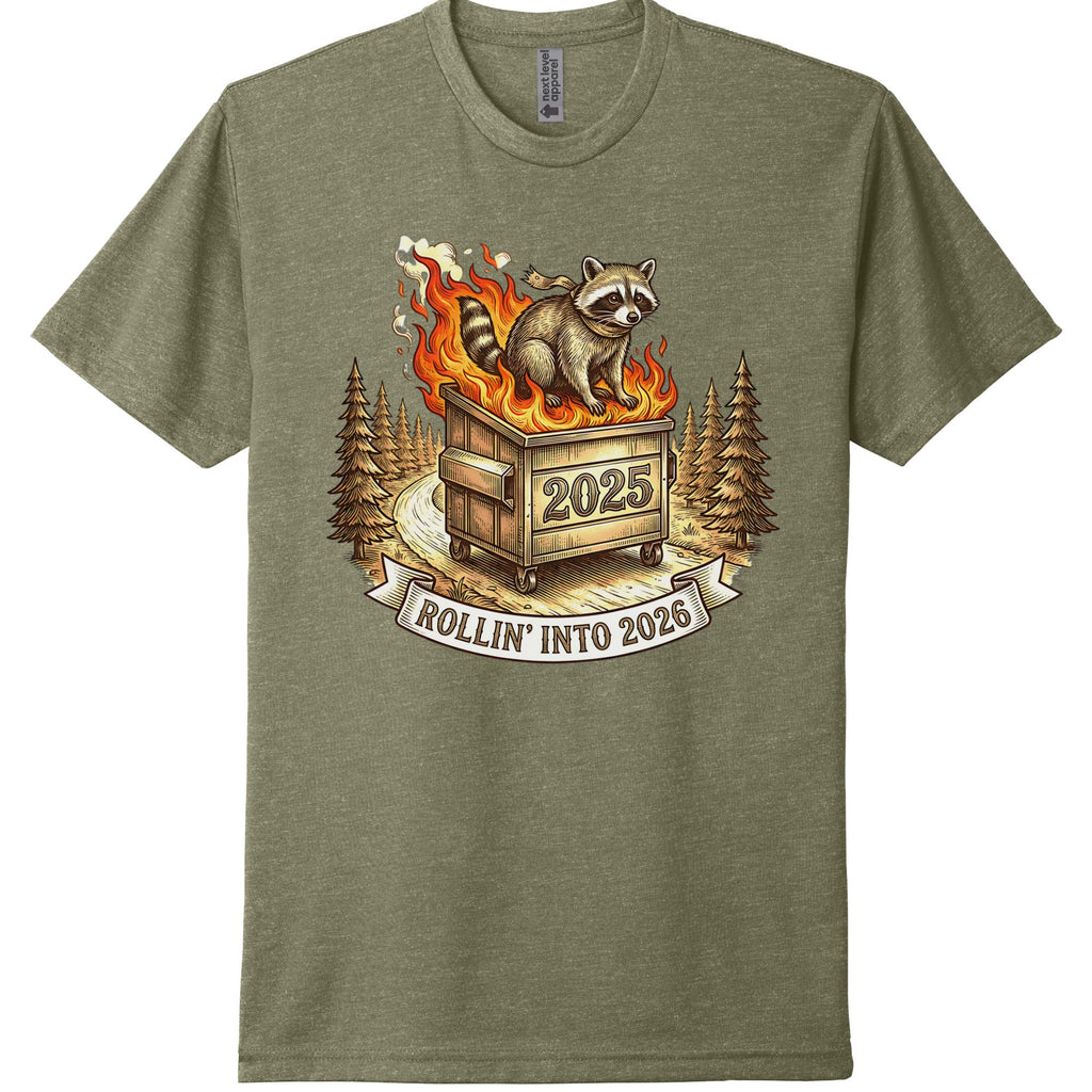 Rollin Into 2026 Dumpster Fire Racoon Tee